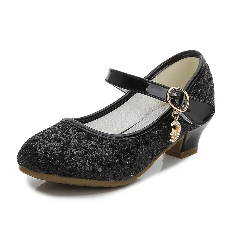 Girls High Heels For Kids Princess Leather Shoe Footwear Children's Party Wedding Shoes Round Toe