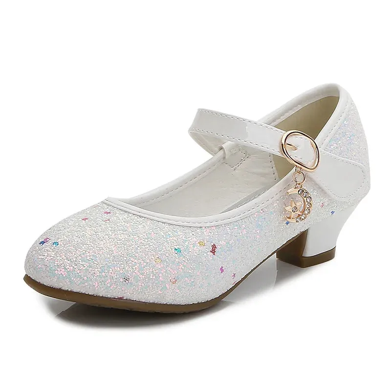 Girls High Heels For Kids Princess Leather Shoe Footwear Children's Party Wedding Shoes Round Toe