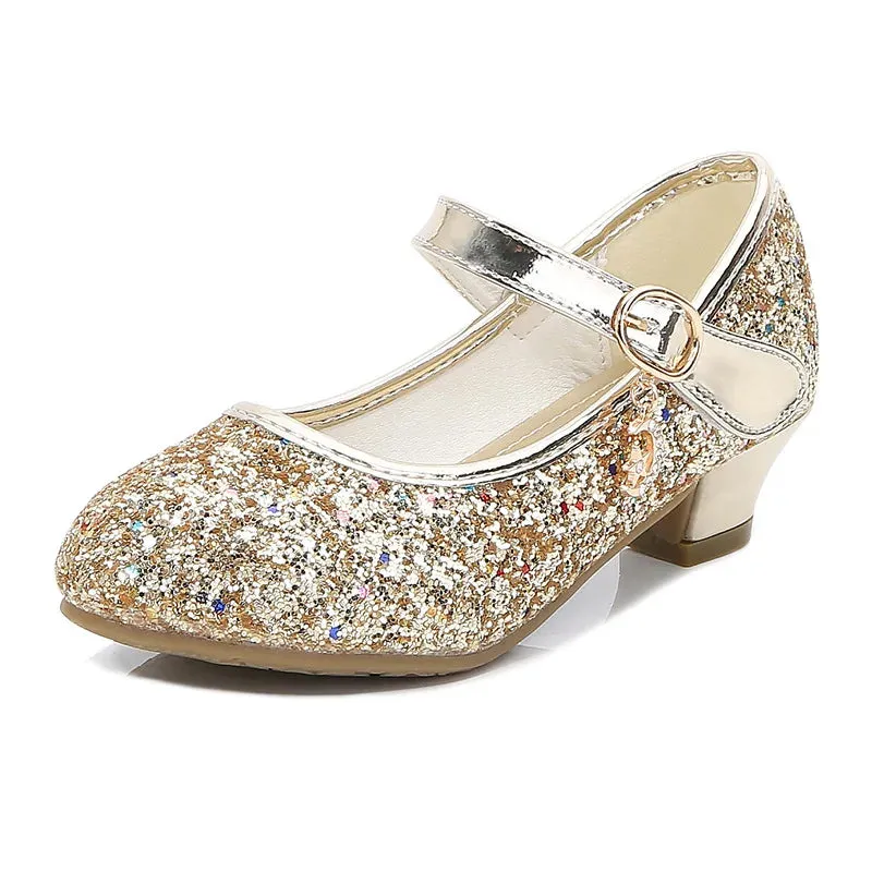 Girls High Heels For Kids Princess Leather Shoe Footwear Children's Party Wedding Shoes Round Toe