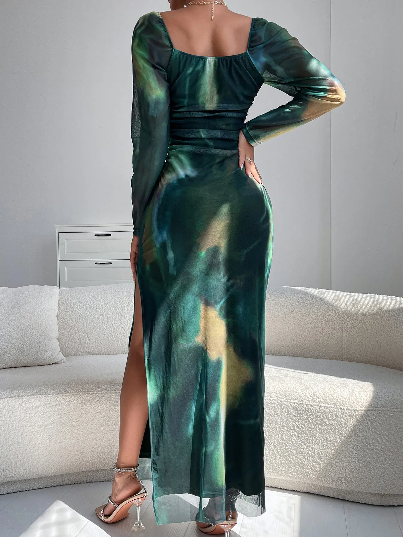 Glamorous Off-Shoulder Printed Slit Dress for Chic Party Looks
