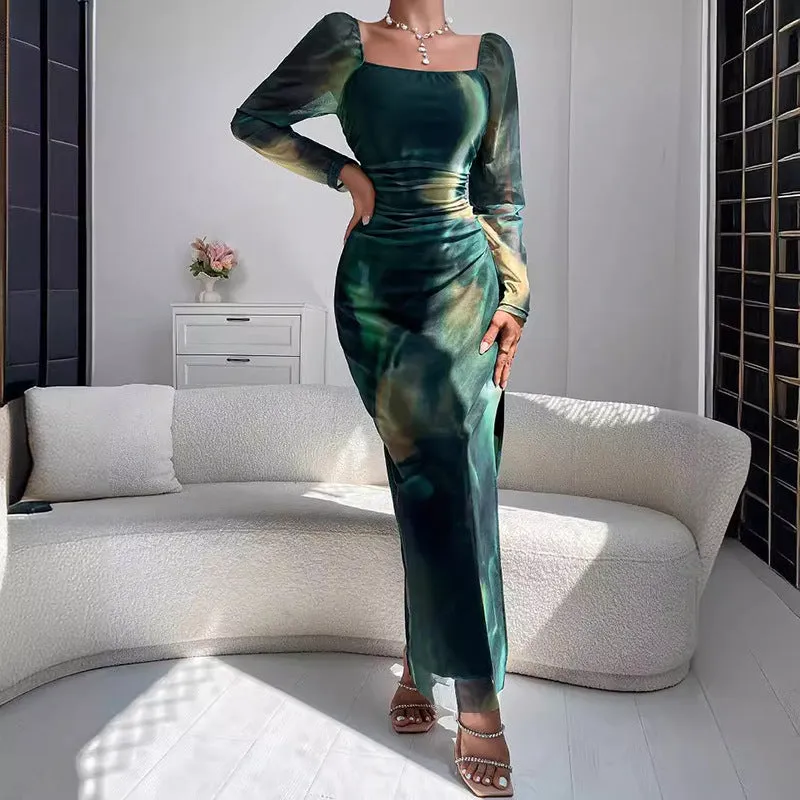 Glamorous Off-Shoulder Printed Slit Dress for Chic Party Looks
