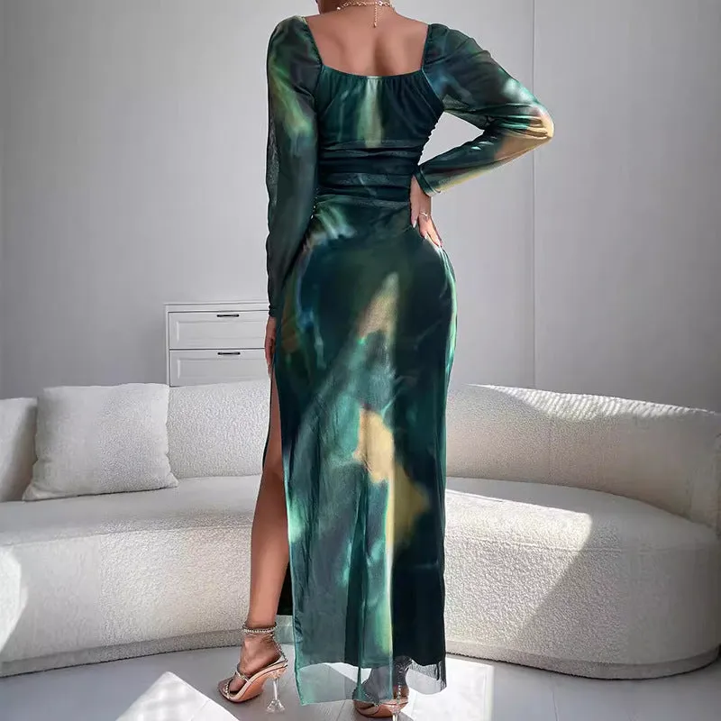 Glamorous Off-Shoulder Printed Slit Dress for Chic Party Looks