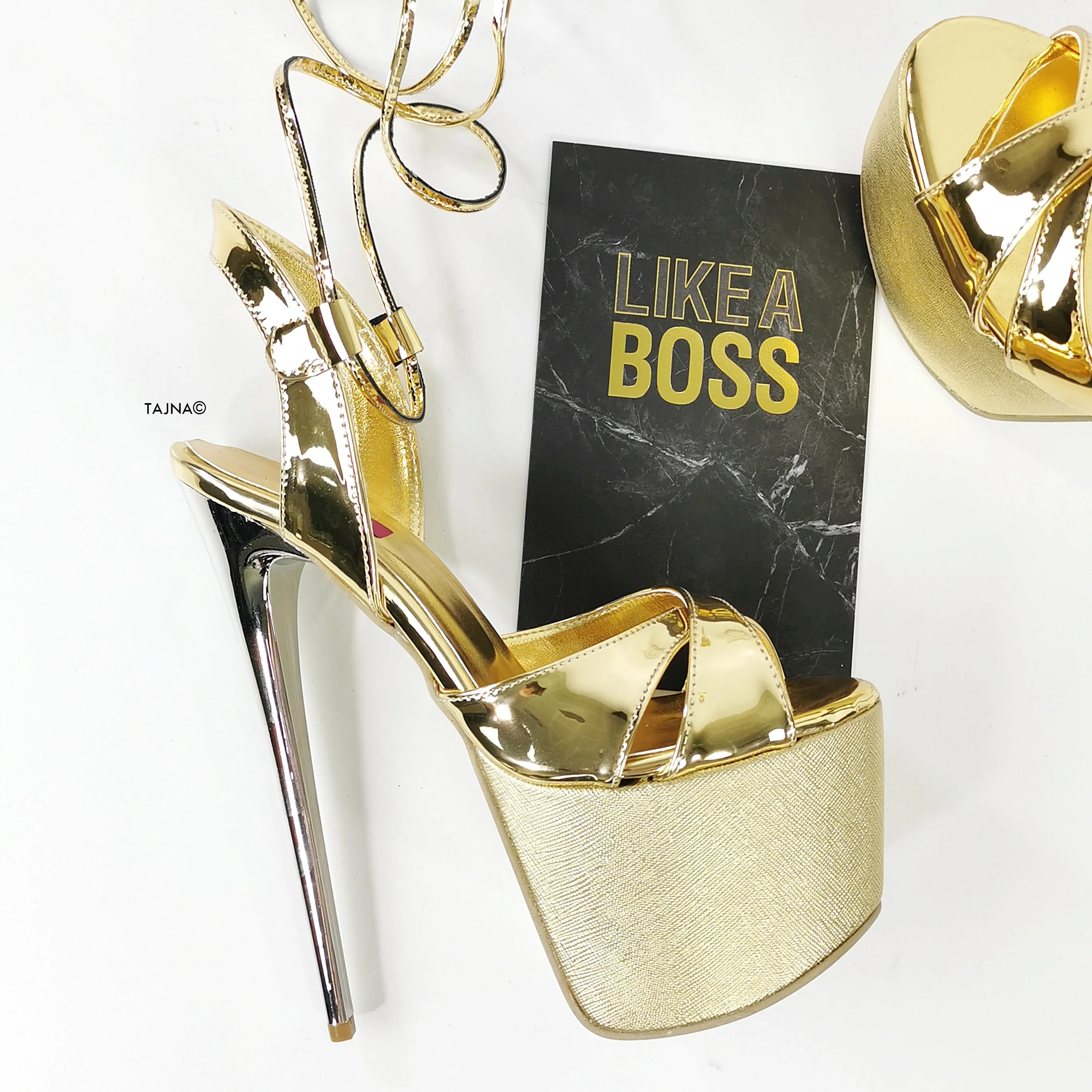 Gold Mirror Cross Strap Platform Sandals