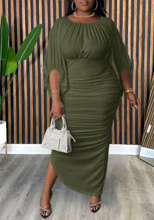 Graceful Draped Elegance Ruched Half-Sleeve Maxi Dress
