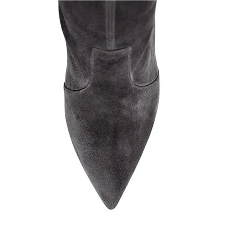 Grey Pointed Toe 5 Inch Stiletto Heel Thigh High Boots