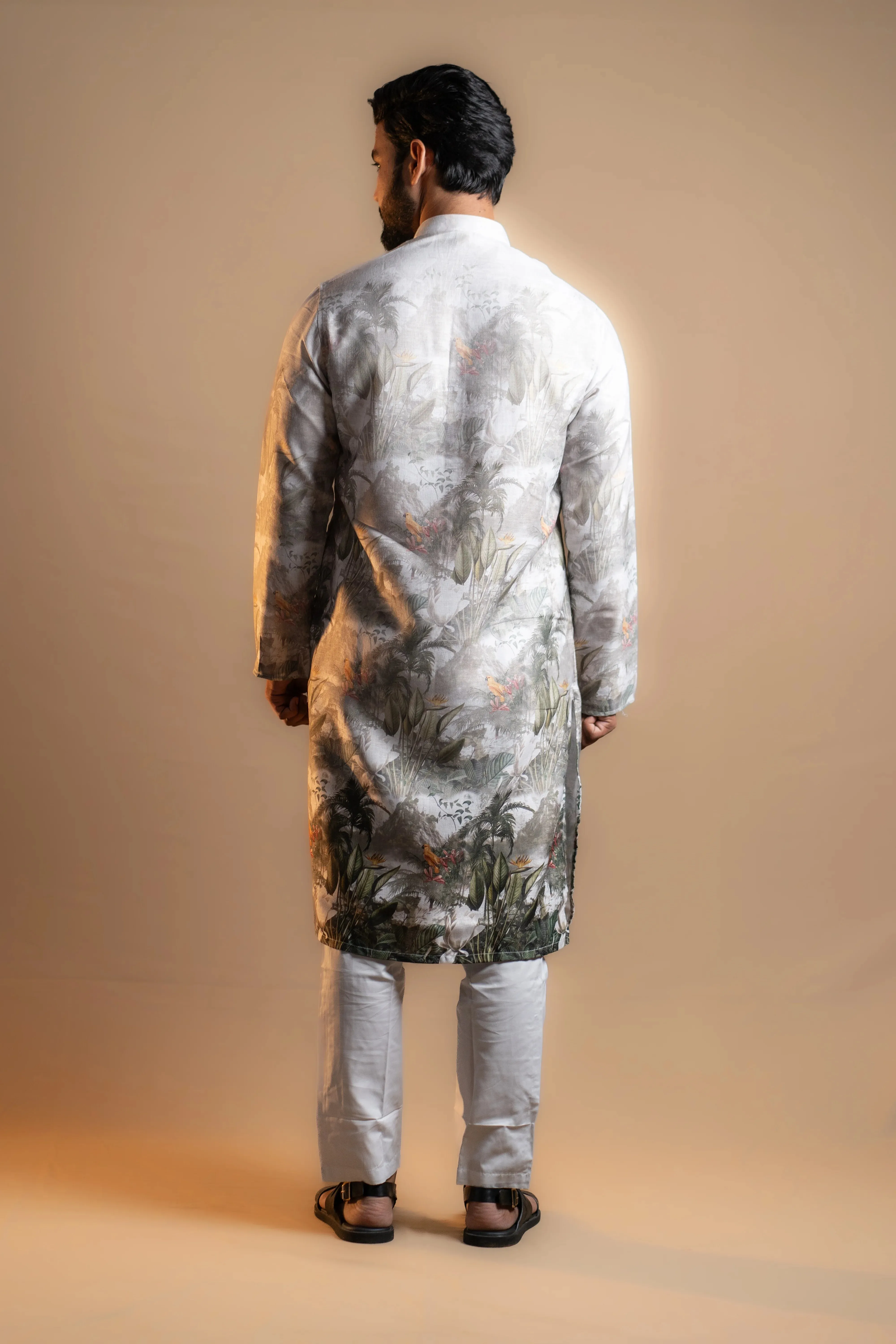 Grey Printed Kurta Set for Men