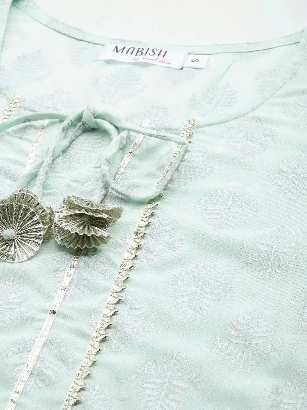 Kurta Pyajama with gota work in Powder Blue Print