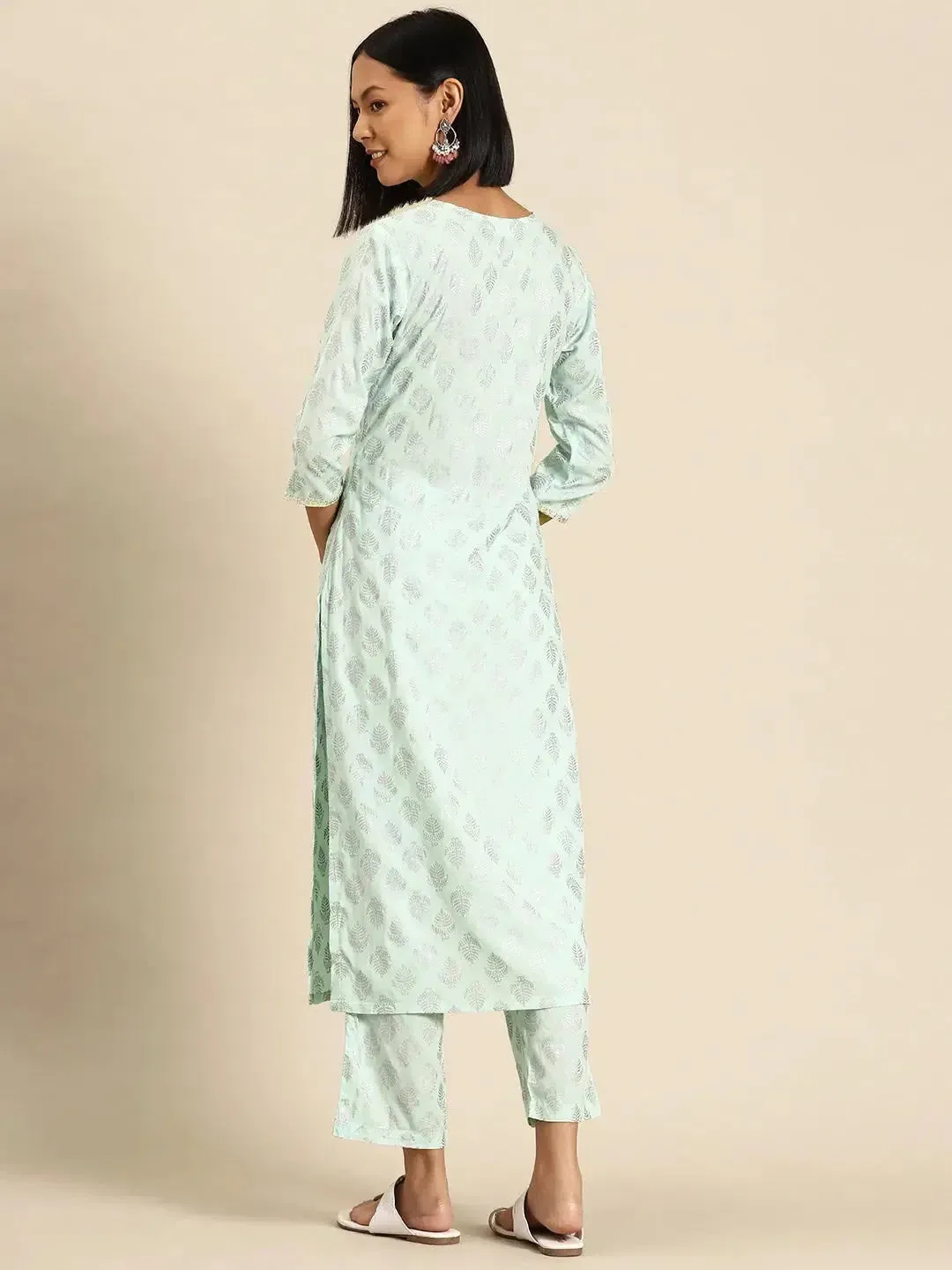 Kurta Pyajama with gota work in Powder Blue Print
