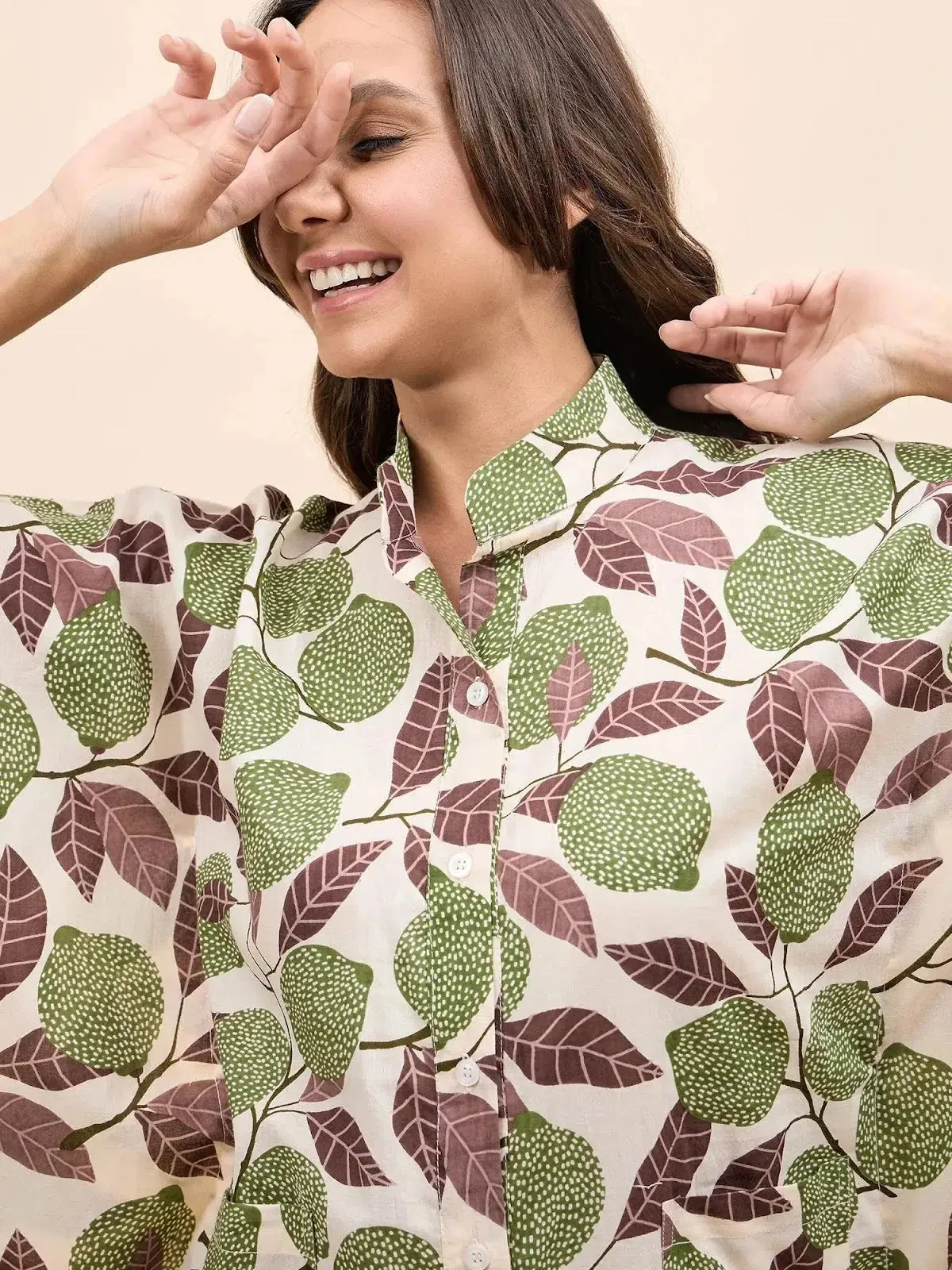 Long Kaftan Dress in Green Lemon Print