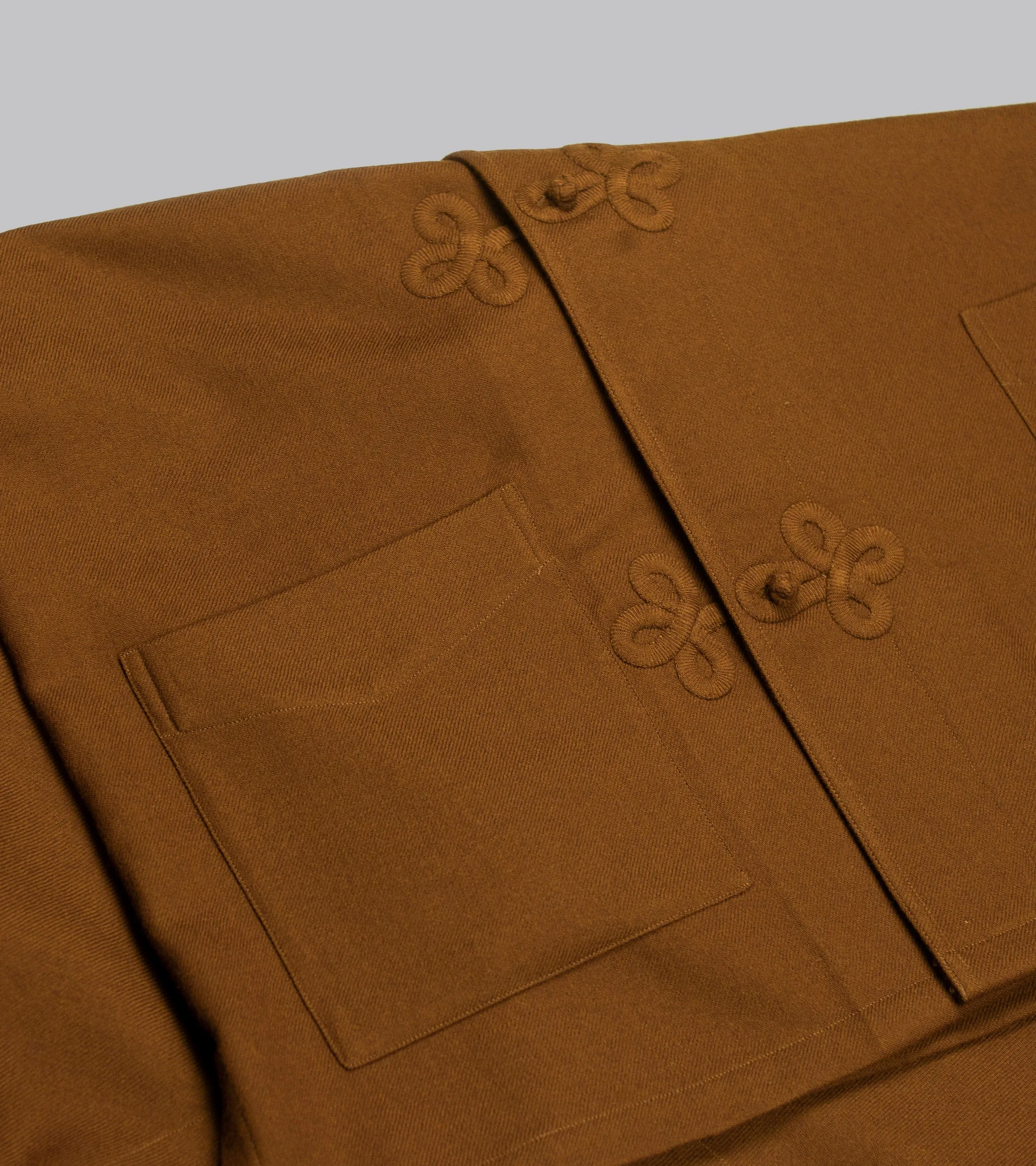 Made-to-Order Frogged Button Shirt Tobacco Viyella