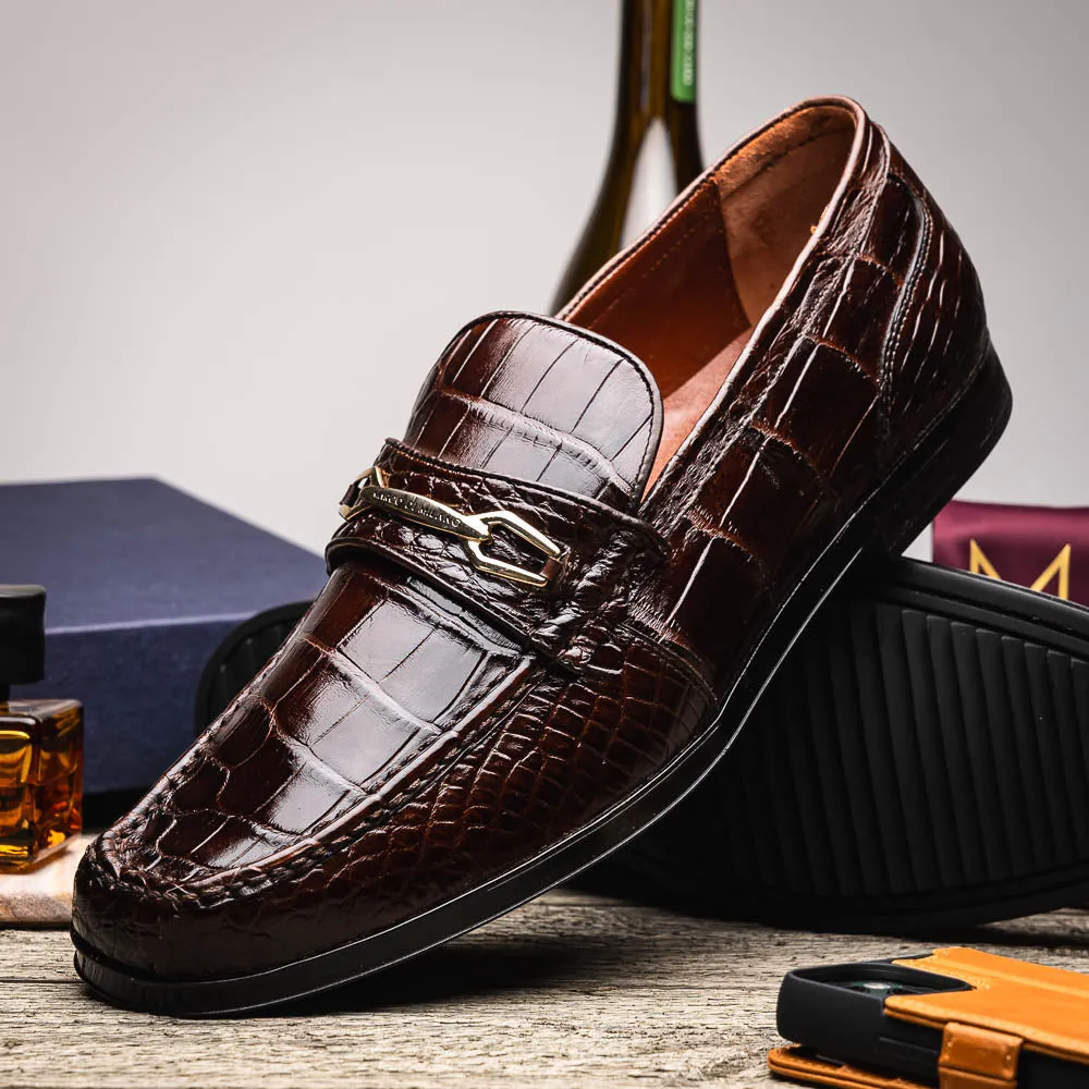 Marco Di Milano Hugo in Brown Alligator Bit Loafers