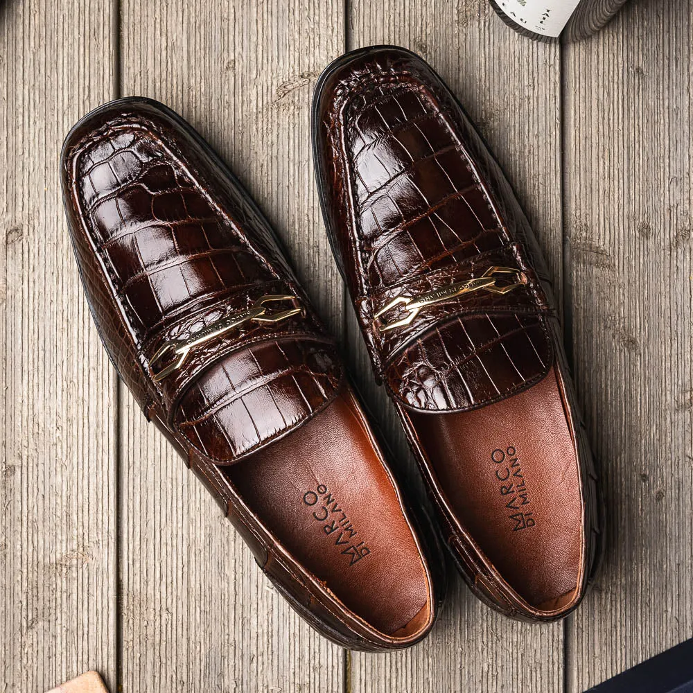 Marco Di Milano Hugo in Brown Alligator Bit Loafers