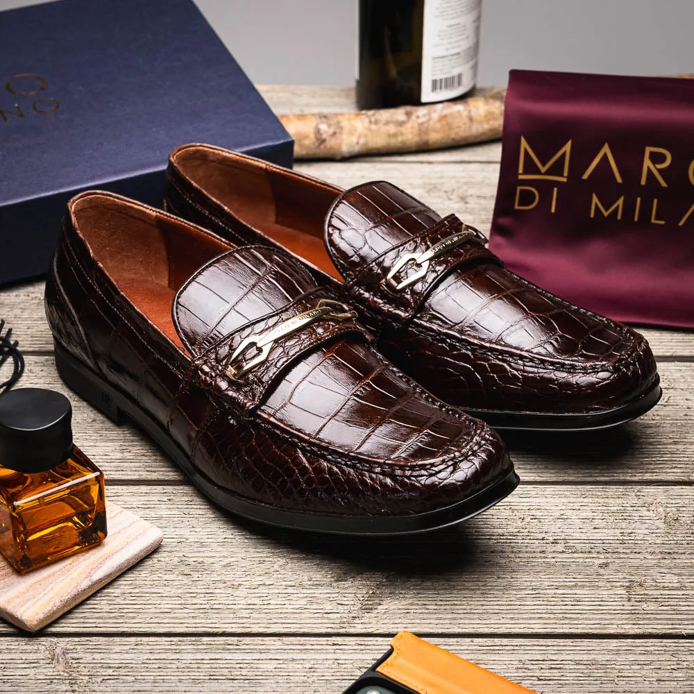 Marco Di Milano Hugo in Brown Alligator Bit Loafers
