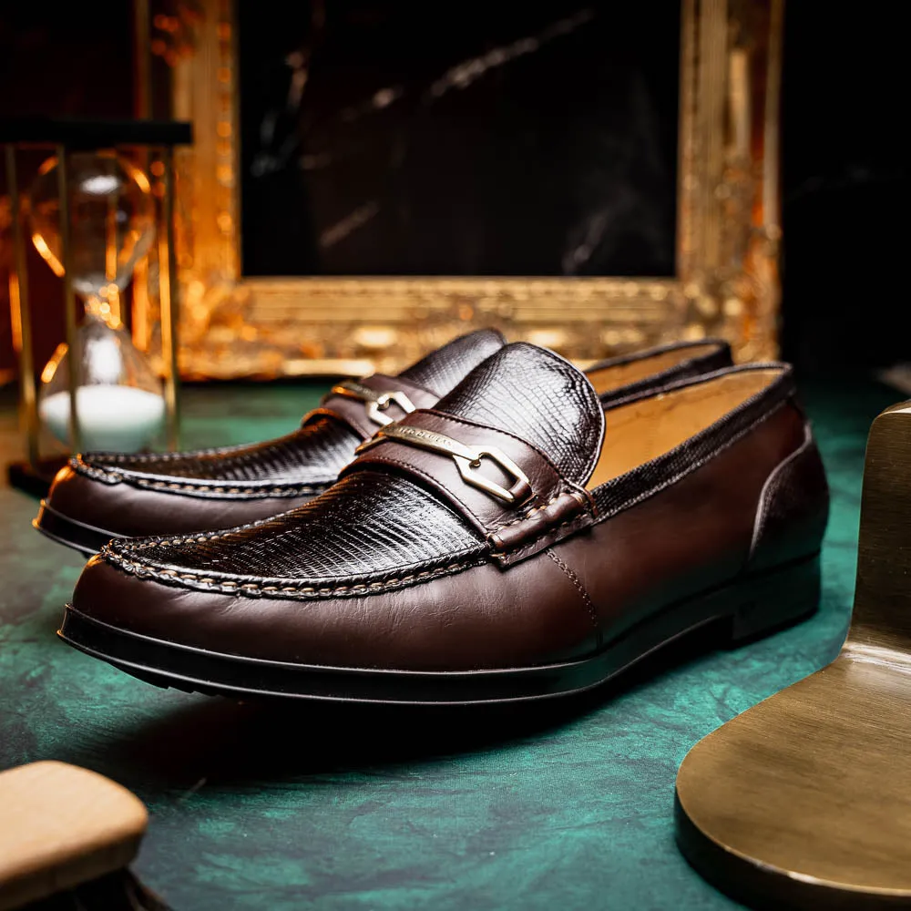 Marco Di Milano Hugo in Brown Lizard & Calfskin Bit Loafers