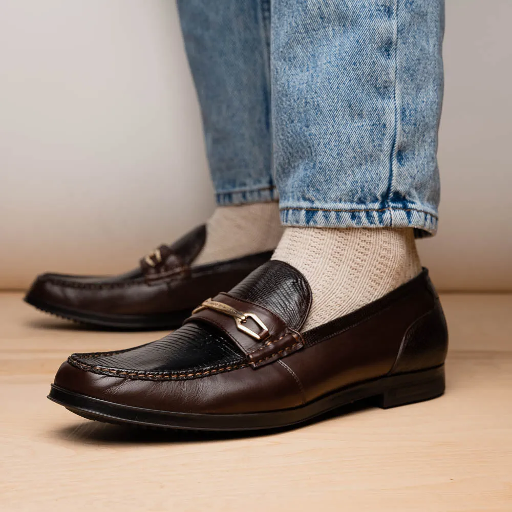 Marco Di Milano Hugo in Brown Lizard & Calfskin Bit Loafers
