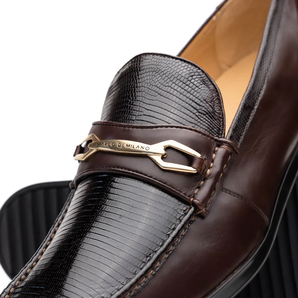 Marco Di Milano Hugo in Brown Lizard & Calfskin Bit Loafers