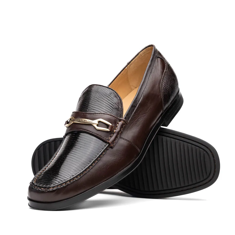 Marco Di Milano Hugo in Brown Lizard & Calfskin Bit Loafers
