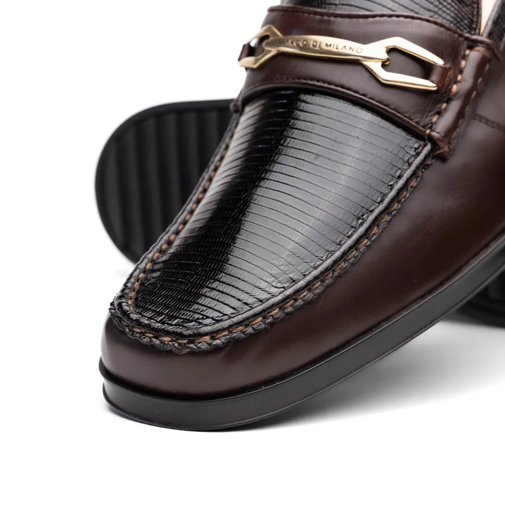 Marco Di Milano Hugo in Brown Lizard & Calfskin Bit Loafers