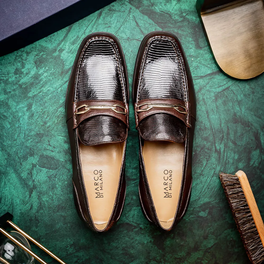 Marco Di Milano Hugo in Brown Lizard & Calfskin Bit Loafers