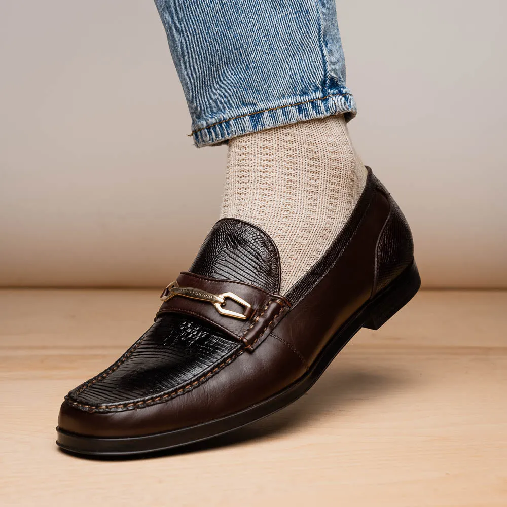 Marco Di Milano Hugo in Brown Lizard & Calfskin Bit Loafers