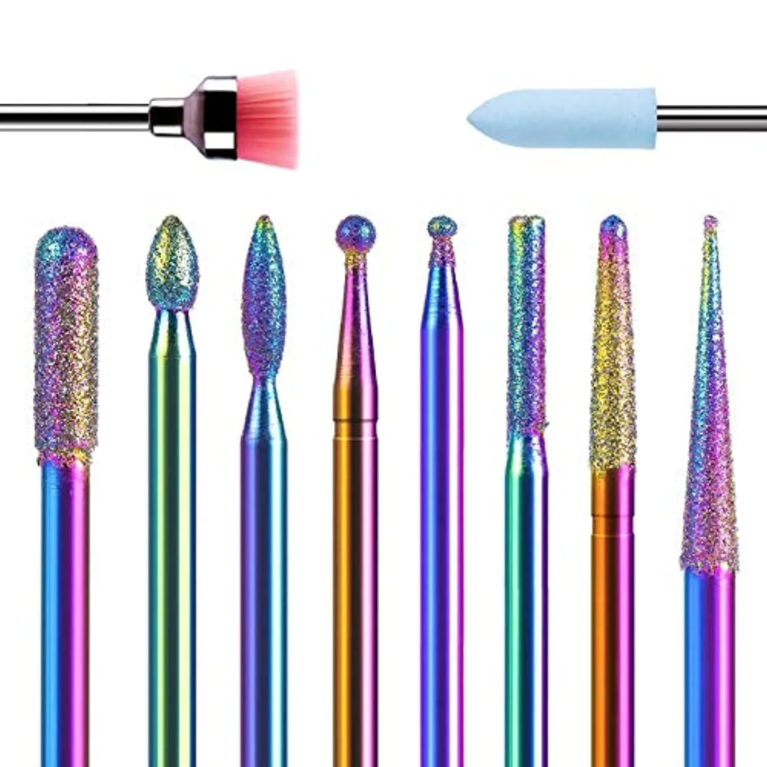 MelodySusie 10Pcs Diamond Nail Drill Bit Set, 3/32'' (2.35mm) Professional Cuticle Nail Drill Bits Kit for Acrylic Gel Nails, Efile Manicure Pedicure Shapen Remove Tools, Home Salon Use
