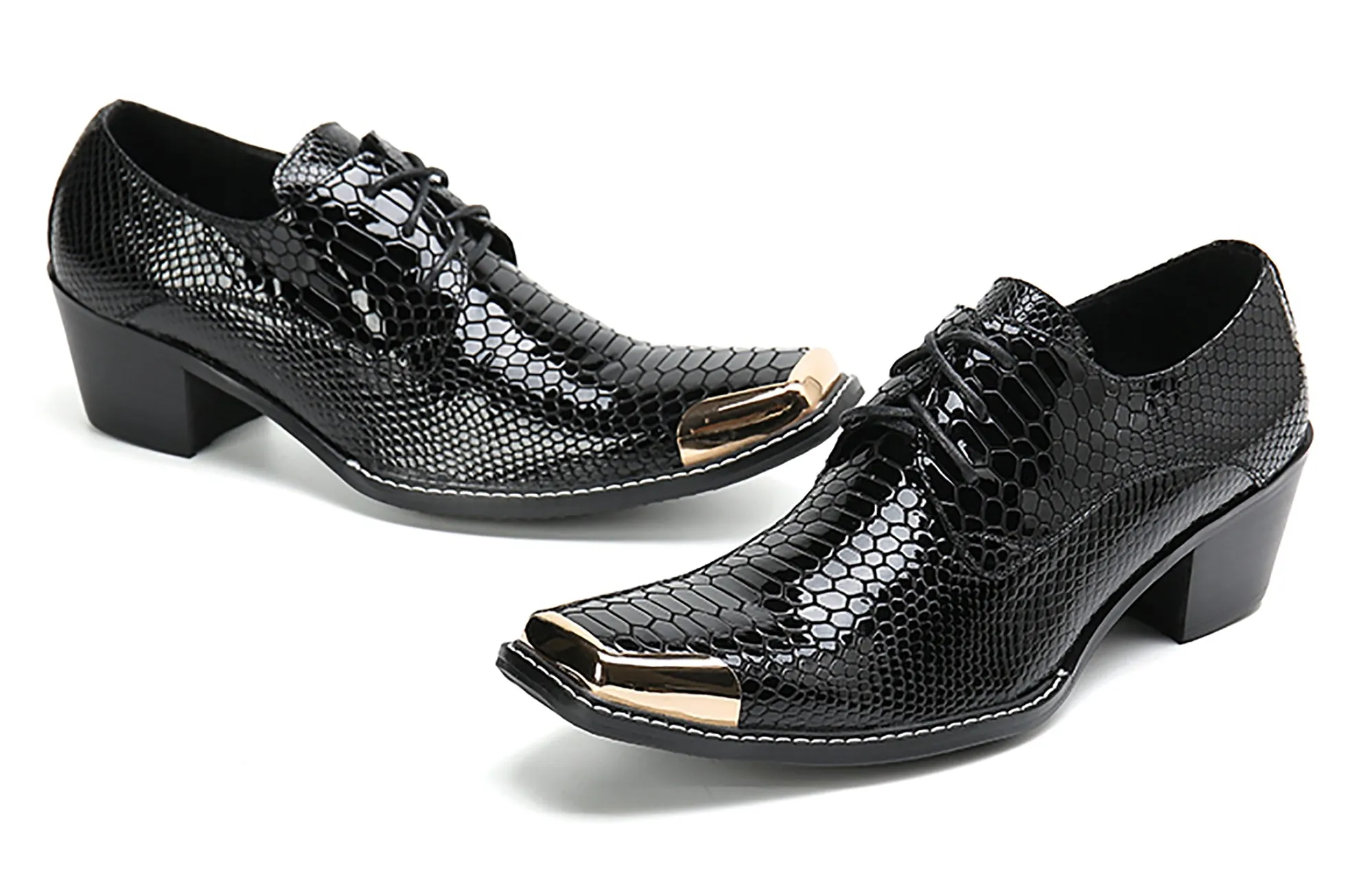 Men's Square Metal Tip Western Lace Up Shoes