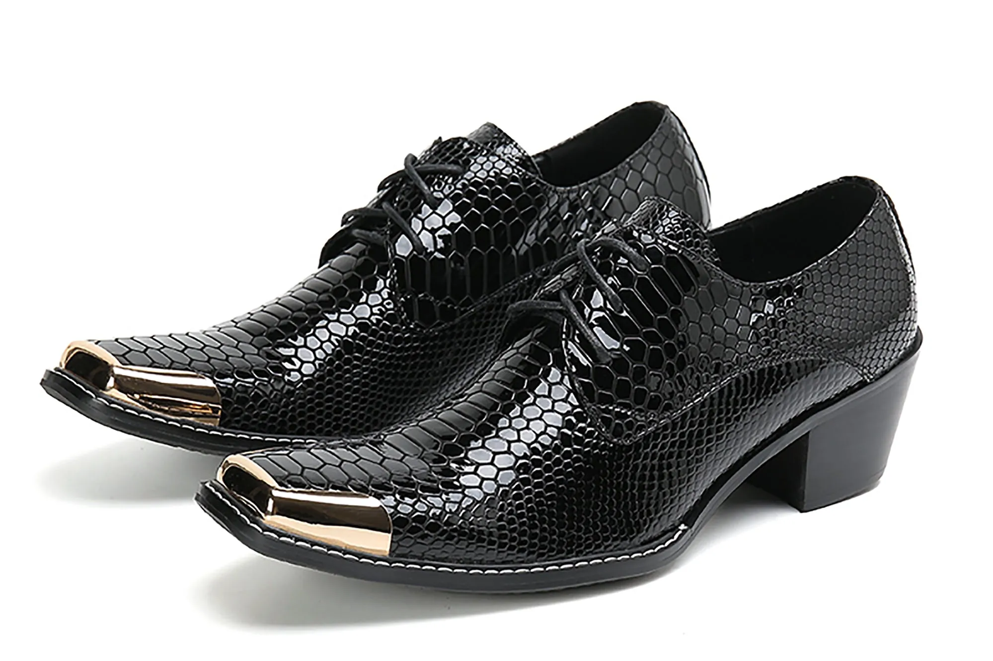 Men's Square Metal Tip Western Lace Up Shoes