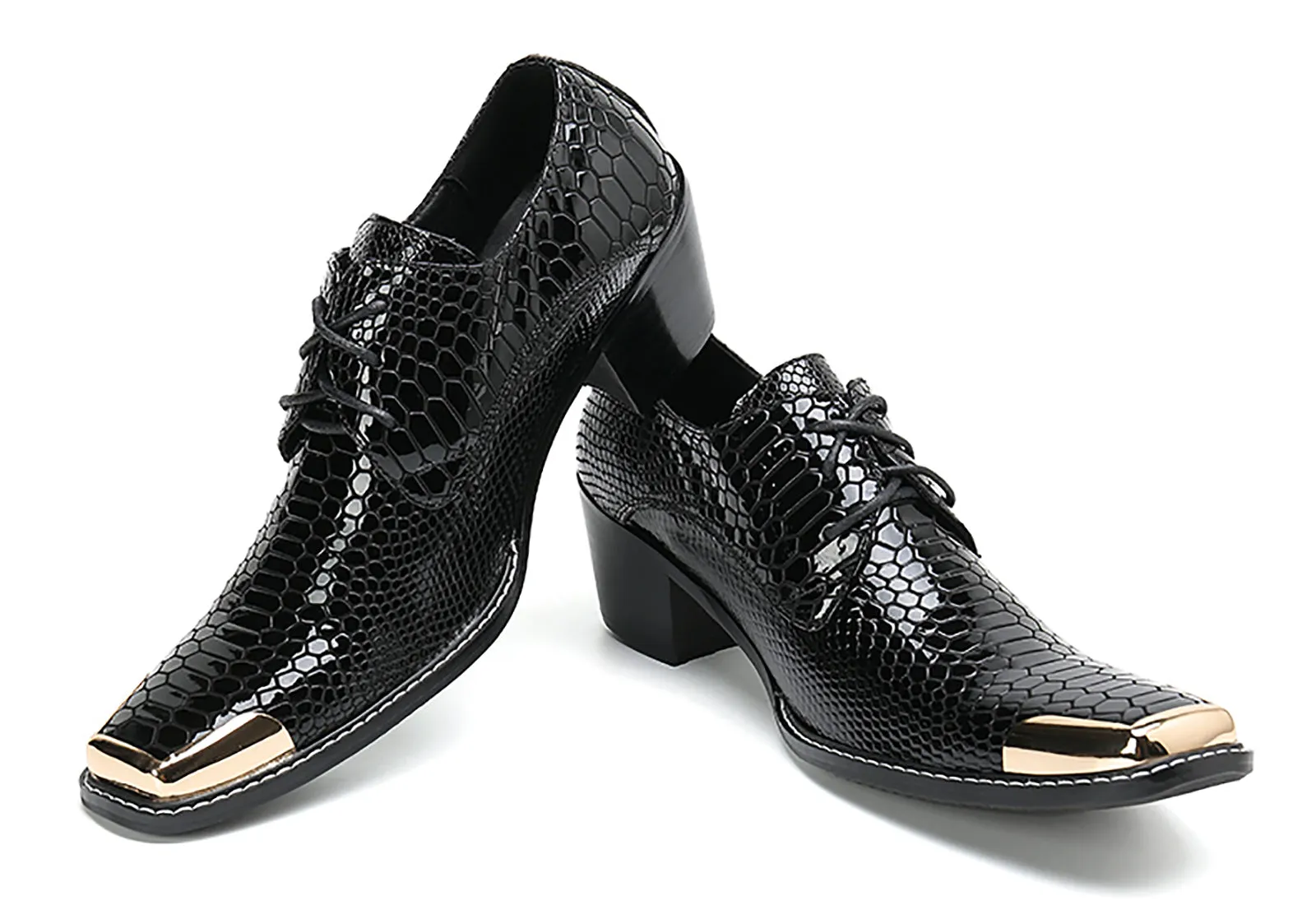 Men's Square Metal Tip Western Lace Up Shoes