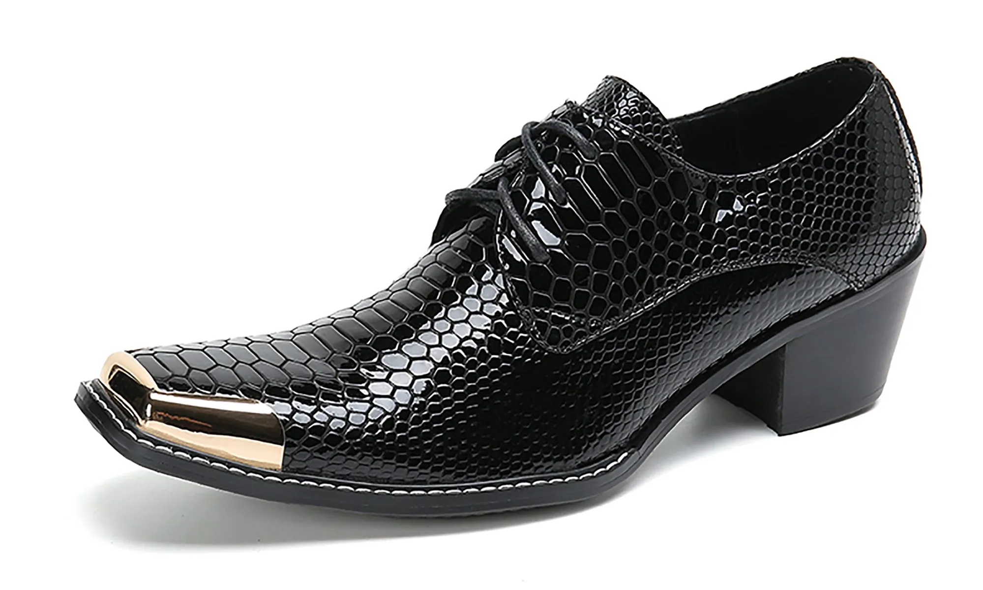 Men's Square Metal Tip Western Lace Up Shoes