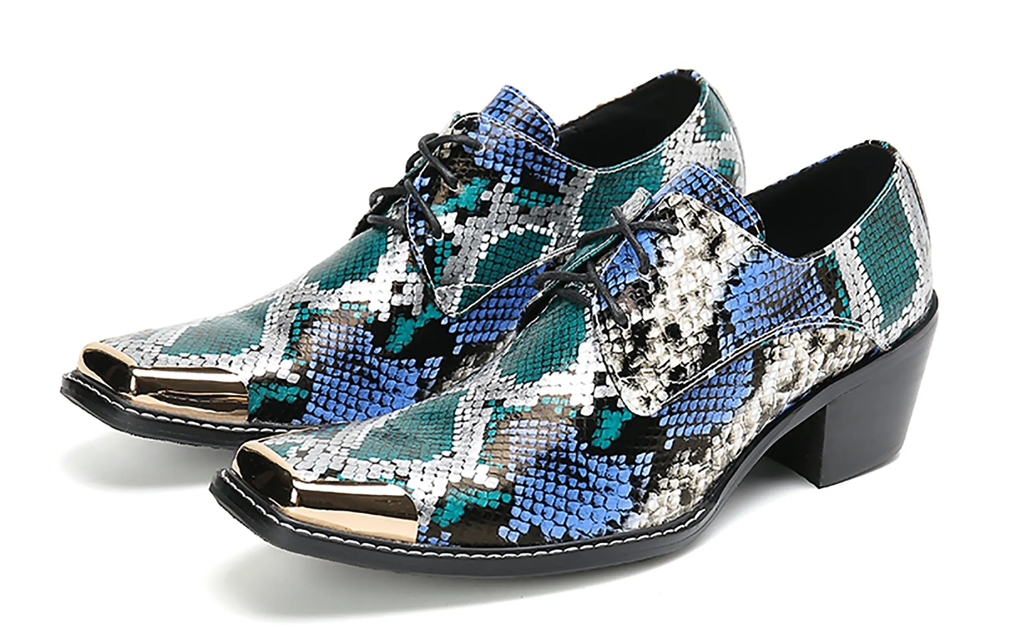 Men's Square Metal Tip Western Lace Up Shoes