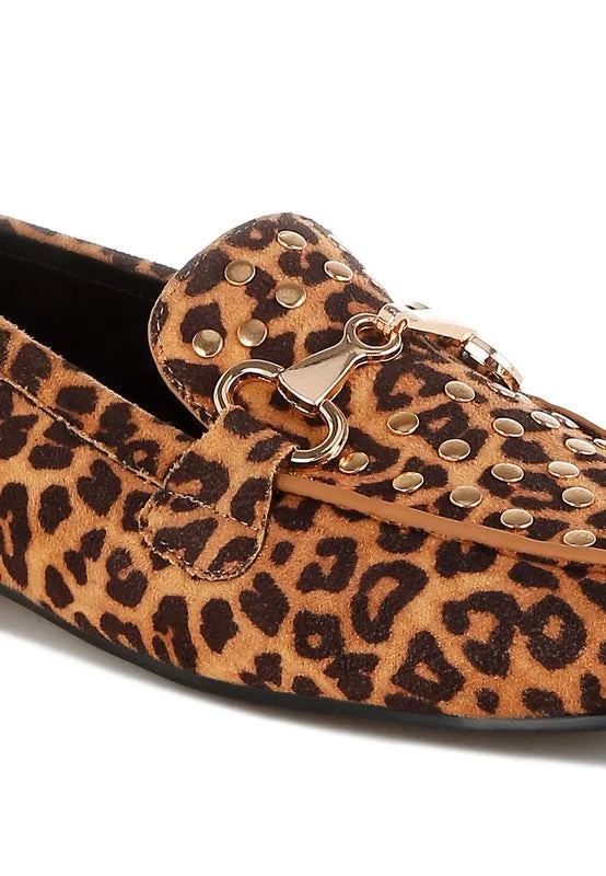 Meopa Horsebit Studs Leopard Print Loafers
