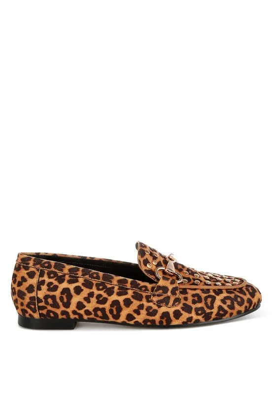 Meopa Horsebit Studs Leopard Print Loafers