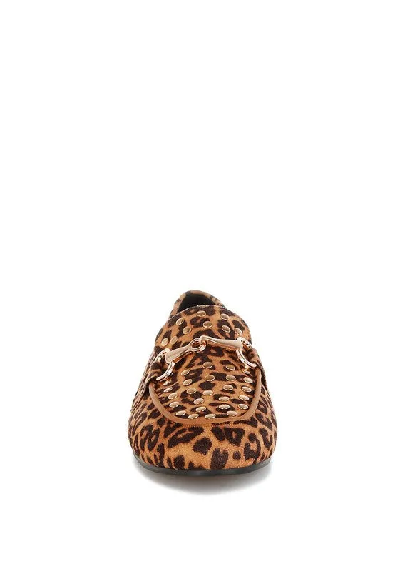 Meopa Horsebit Studs Leopard Print Loafers