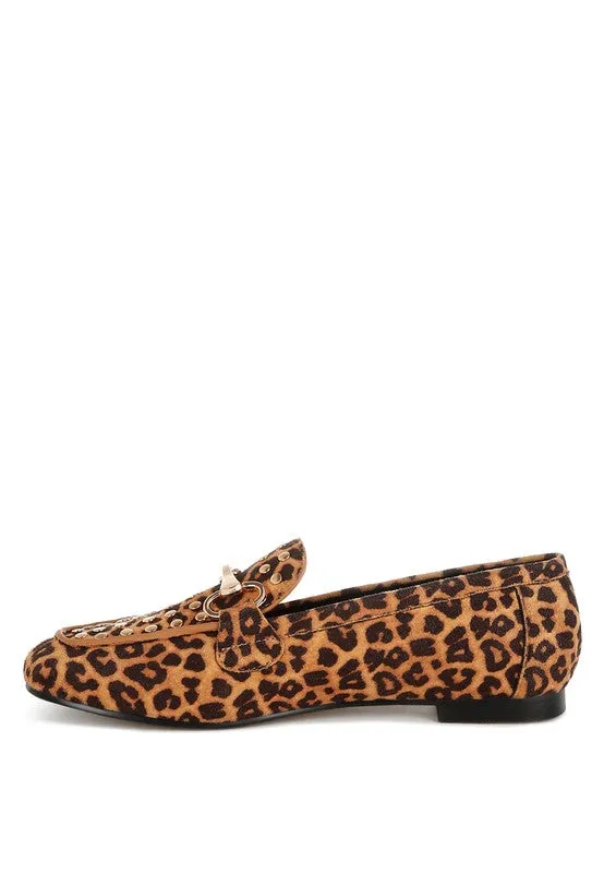 Meopa Horsebit Studs Leopard Print Loafers
