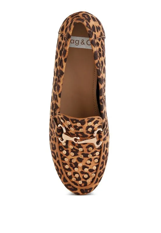 Meopa Horsebit Studs Leopard Print Loafers