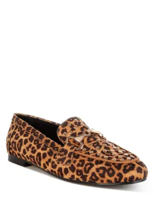 Meopa Horsebit Studs Leopard Print Loafers