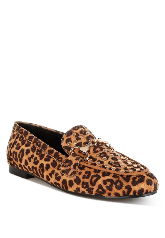 Meopa Horsebit Studs Leopard Print Loafers