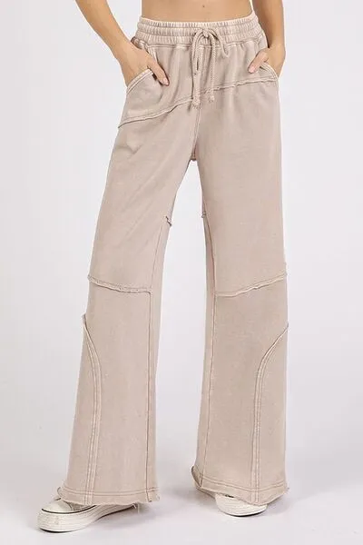 Mittoshop Asymmetric Seam Mineral Wash Elastic Waist Pants
