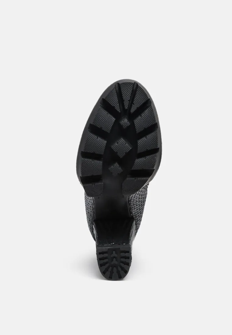 Moleski Textured Block Heeled Boots By Ruw
