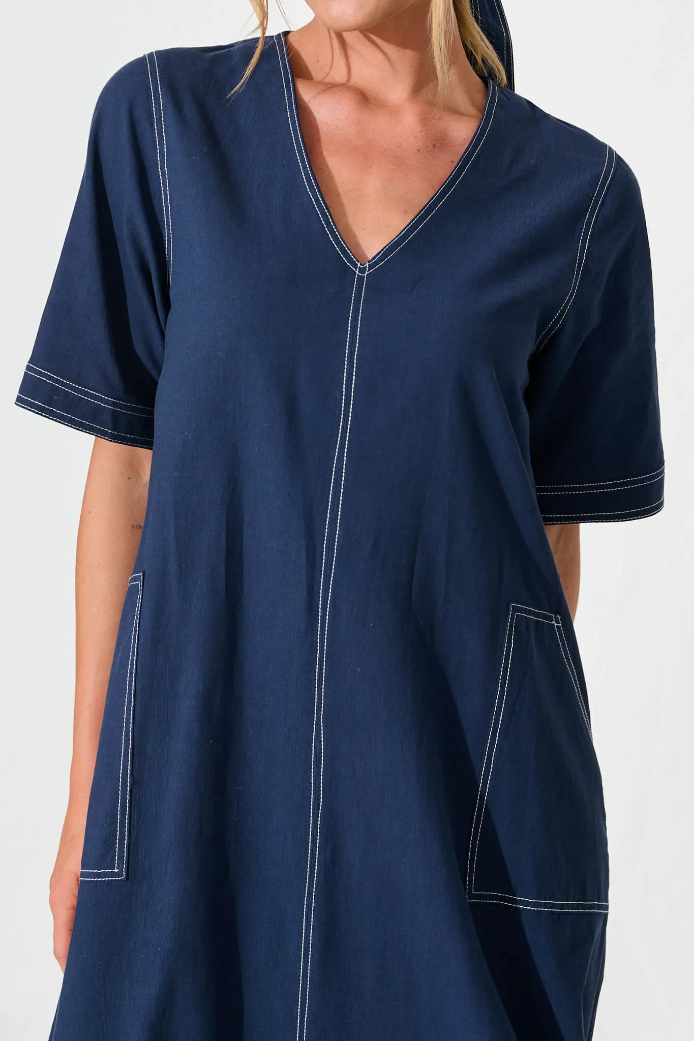 Navy Cotton Midi Dress by Rohini