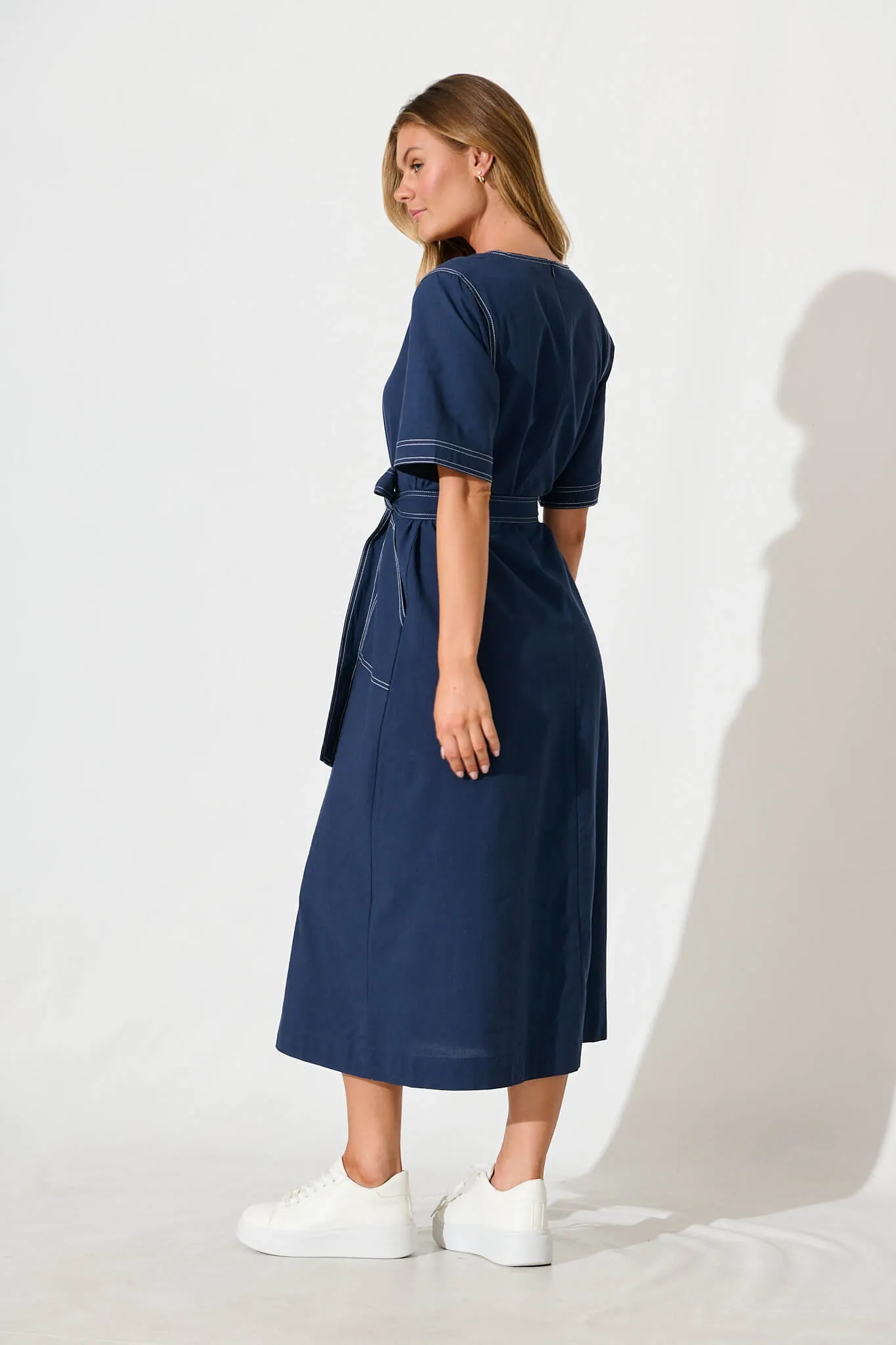 Navy Cotton Midi Dress by Rohini