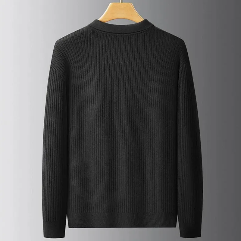 Obsidian Phoenix Luxury Thermal Sweater - High-End Soft Warm Men’s Long Sleeve Lapel Pullover in Sizes Up to 8XL