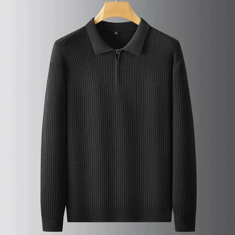 Obsidian Phoenix Luxury Thermal Sweater - High-End Soft Warm Men’s Long Sleeve Lapel Pullover in Sizes Up to 8XL
