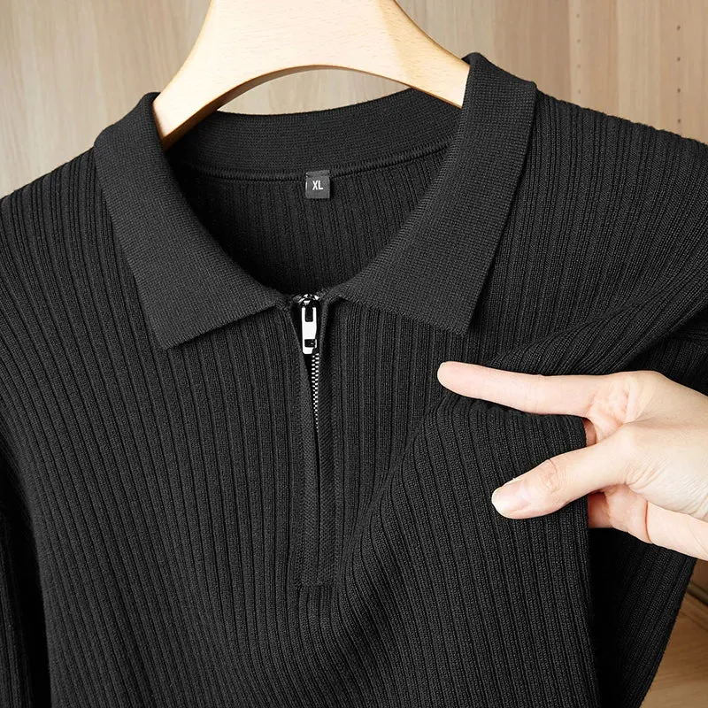 Obsidian Phoenix Luxury Thermal Sweater - High-End Soft Warm Men’s Long Sleeve Lapel Pullover in Sizes Up to 8XL