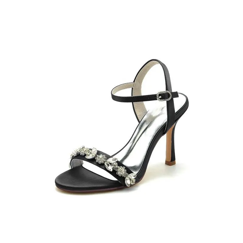 Open Toe Stiletto Heels With Rhinestone