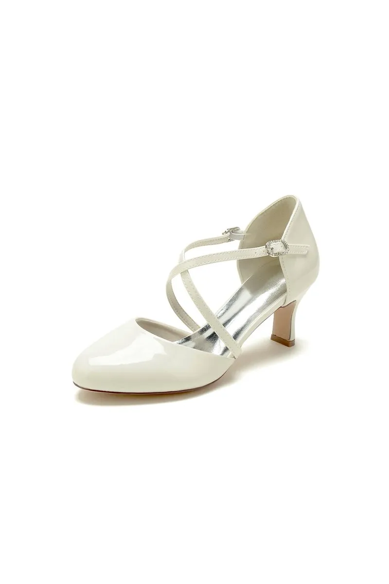 Patent Leather Wedding Chunky Heels with Straps