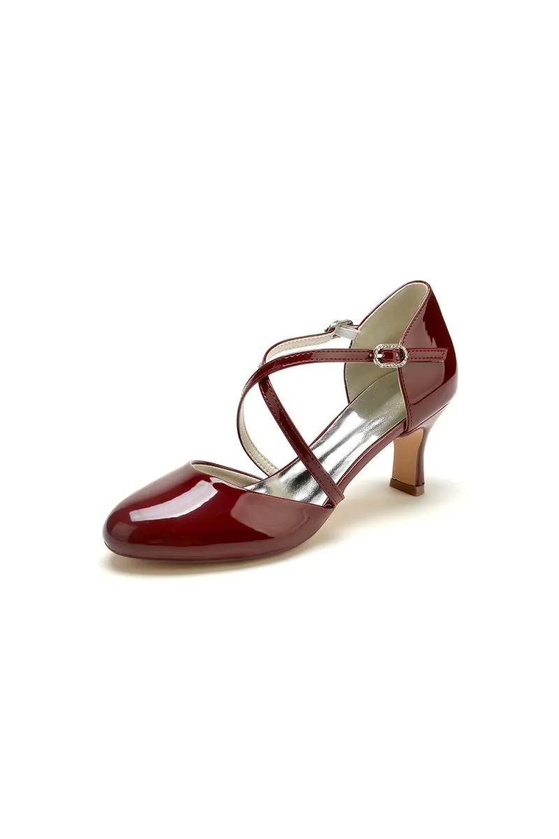 Patent Leather Wedding Chunky Heels with Straps