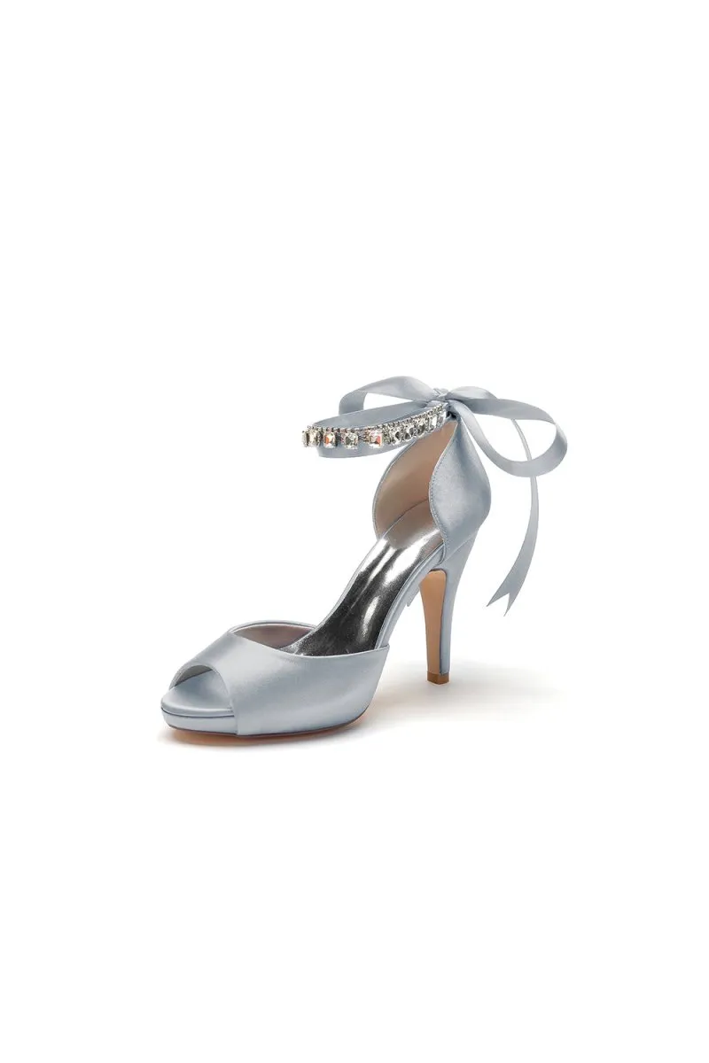 Peep Toe Stiletto Heels with Ankle Rhinestone Strap