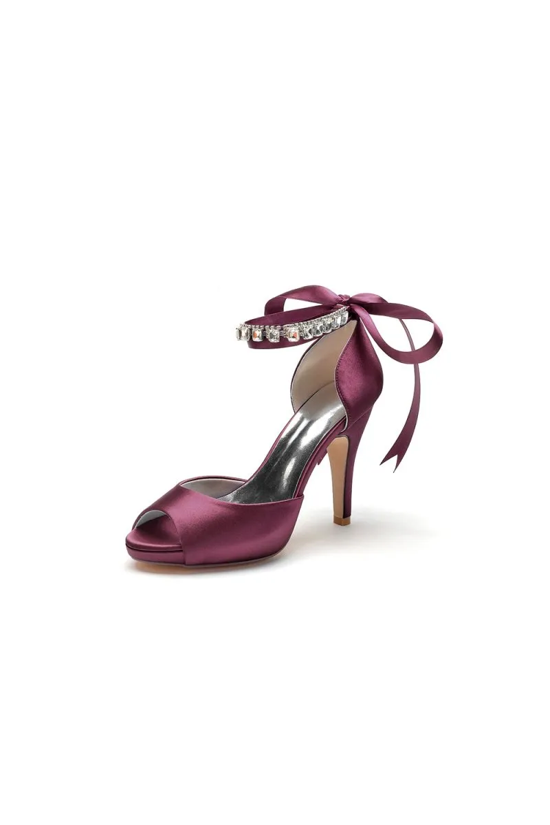 Peep Toe Stiletto Heels with Ankle Rhinestone Strap