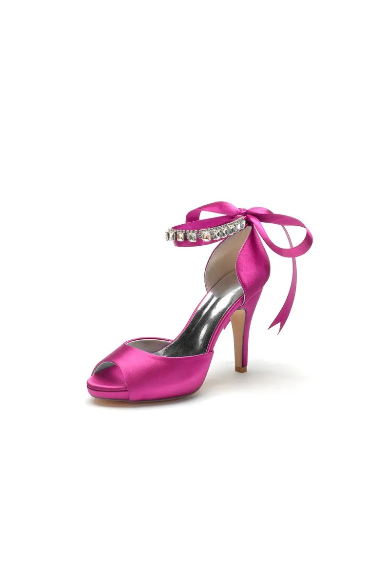 Peep Toe Stiletto Heels with Ankle Rhinestone Strap
